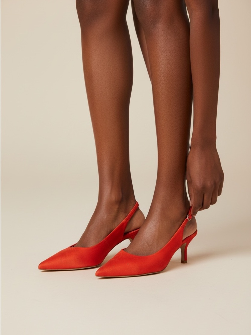 Bold Orange Pointed Toe Slingback Heels